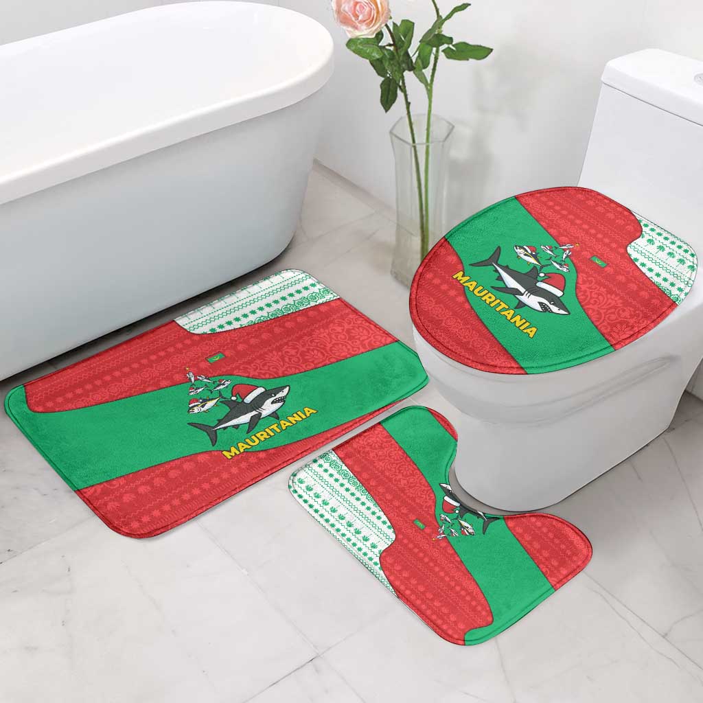Mauritania Christmas Bathroom Set with Santa Sharks Festive Fish Pattern and Red Green Holiday Design - Wonder Print Shop