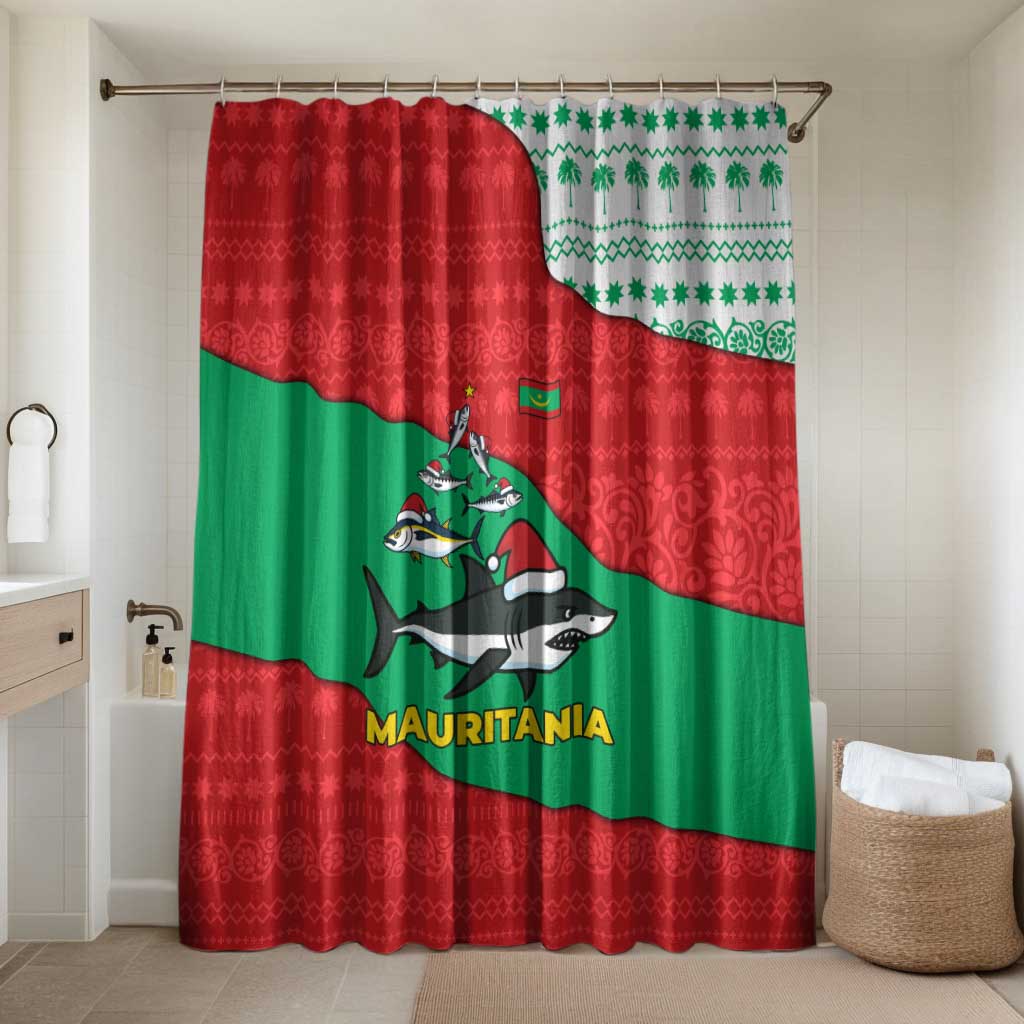 Mauritania Christmas Bathroom Set with Santa Sharks Festive Fish Pattern and Red Green Holiday Design - Wonder Print Shop