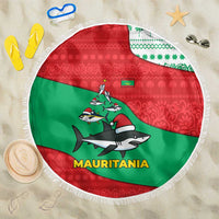 Mauritania Christmas Beach Blanket with Santa Sharks Festive Fish Pattern and Red Green Holiday Design - Wonder Print Shop