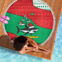 Mauritania Christmas Beach Blanket with Santa Sharks Festive Fish Pattern and Red Green Holiday Design - Wonder Print Shop