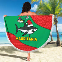 Mauritania Christmas Beach Blanket with Santa Sharks Festive Fish Pattern and Red Green Holiday Design - Wonder Print Shop