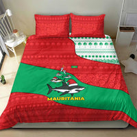 Mauritania Christmas Bedding Set with Santa Sharks Festive Fish Pattern and Red Green Holiday Design - Wonder Print Shop