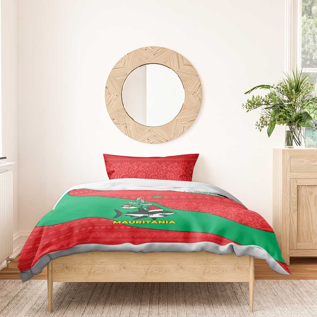 Mauritania Christmas Bedding Set with Santa Sharks Festive Fish Pattern and Red Green Holiday Design - Wonder Print Shop