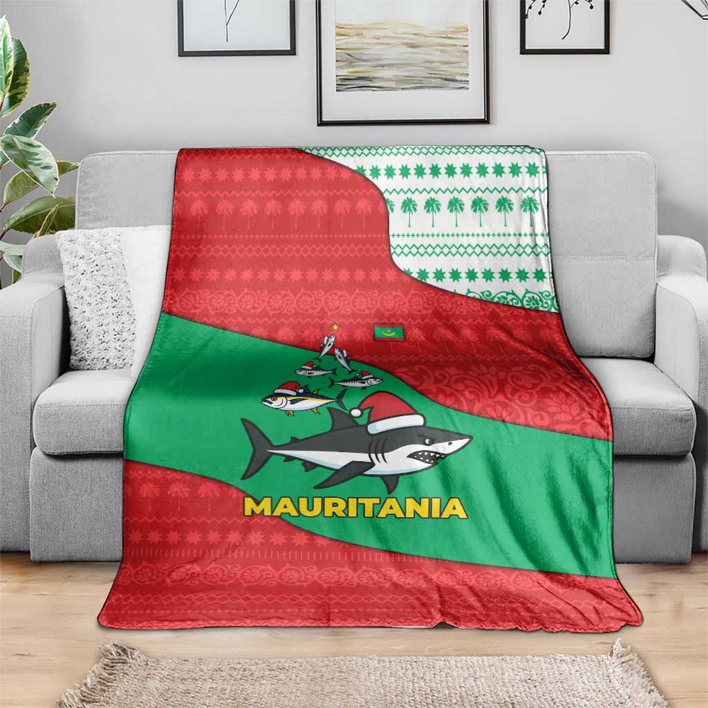 Mauritania Christmas Blanket with Santa Sharks Festive Fish Pattern and Red Green Holiday Design - Wonder Print Shop