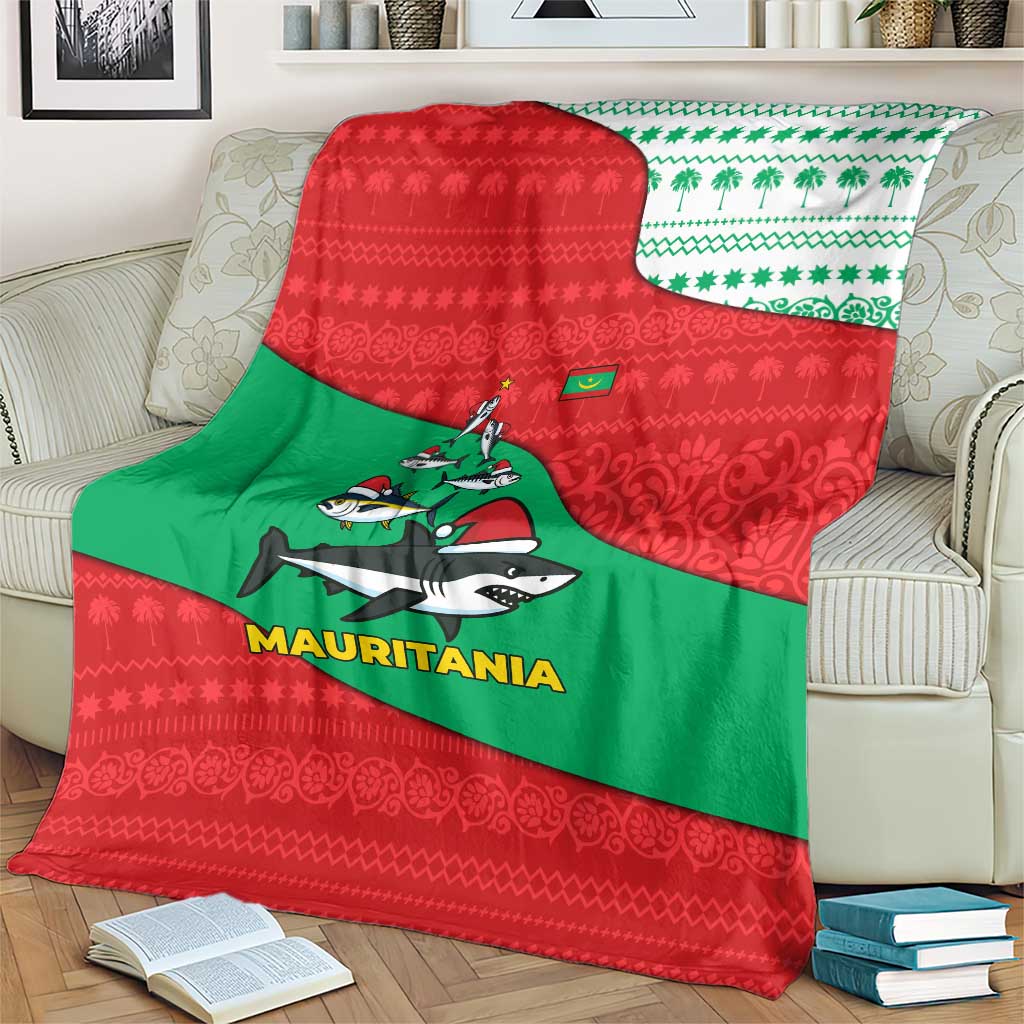 Mauritania Christmas Blanket with Santa Sharks Festive Fish Pattern and Red Green Holiday Design - Wonder Print Shop
