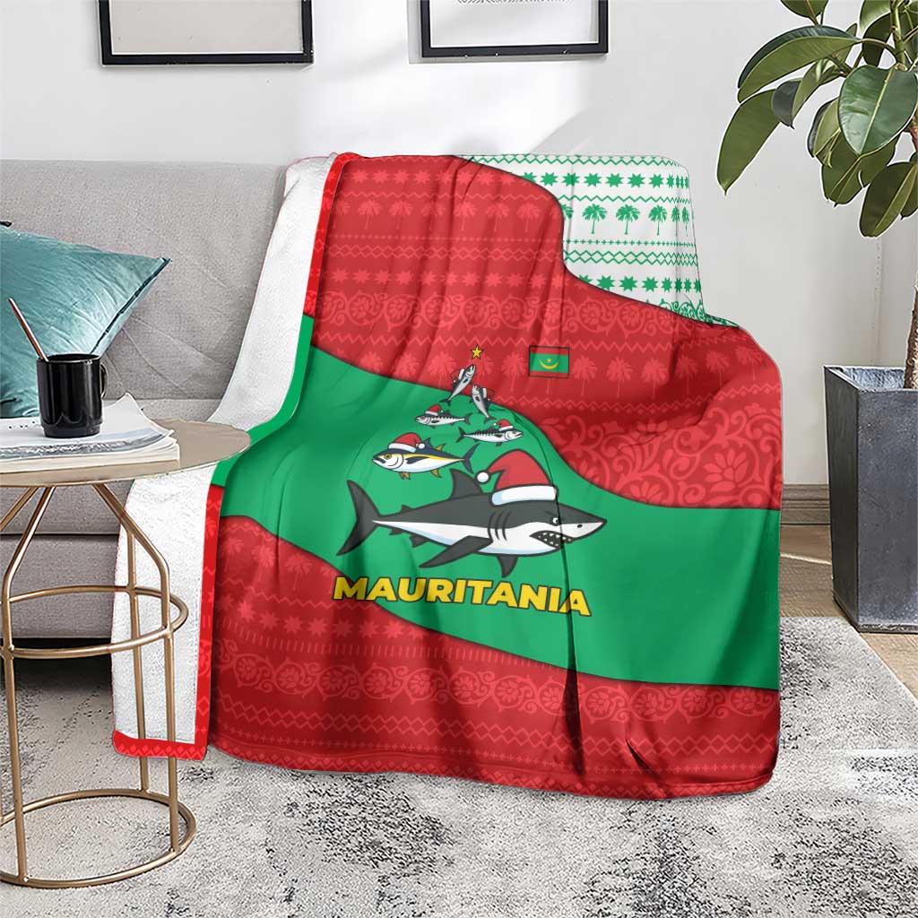 Mauritania Christmas Blanket with Santa Sharks Festive Fish Pattern and Red Green Holiday Design - Wonder Print Shop