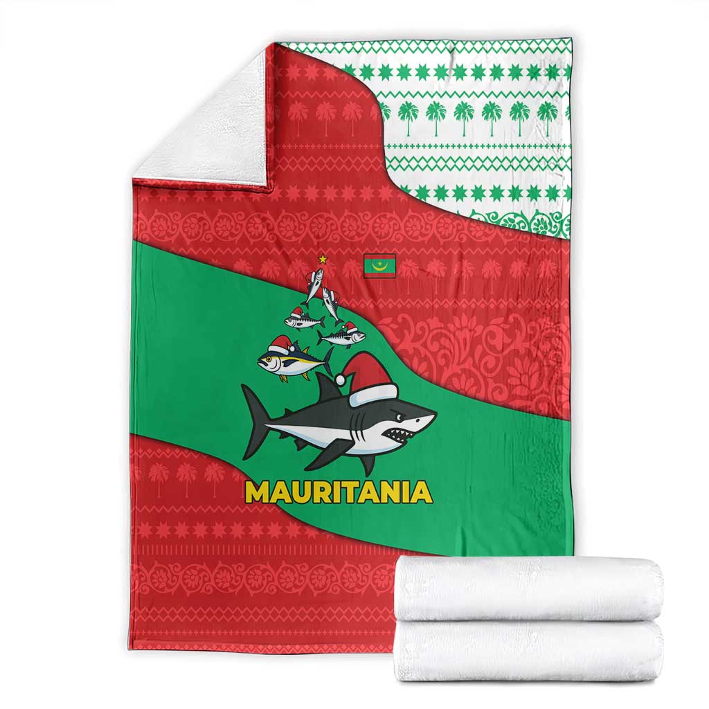 Mauritania Christmas Blanket with Santa Sharks Festive Fish Pattern and Red Green Holiday Design - Wonder Print Shop