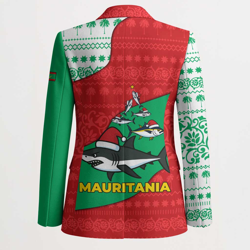 Mauritania Christmas Blazer with Santa Sharks Festive Fish Pattern and Red Green Holiday Design - Wonder Print Shop