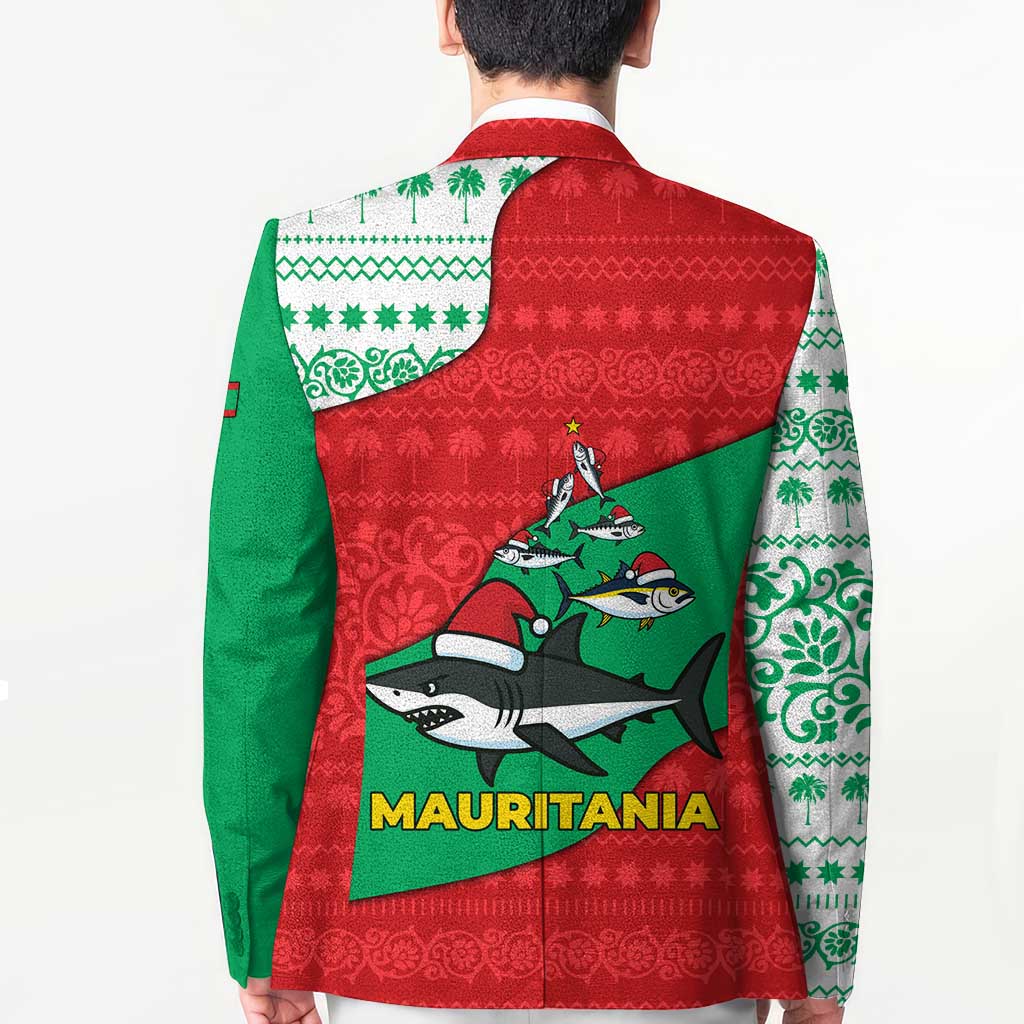 Mauritania Christmas Blazer with Santa Sharks Festive Fish Pattern and Red Green Holiday Design - Wonder Print Shop