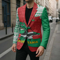 Mauritania Christmas Blazer with Santa Sharks Festive Fish Pattern and Red Green Holiday Design - Wonder Print Shop