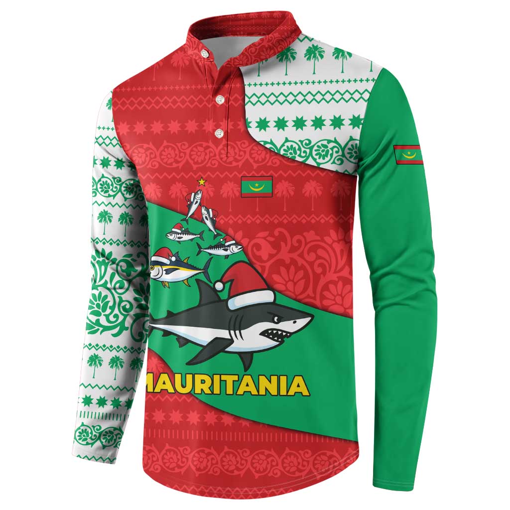 Mauritania Christmas Button Sweatshirt with Santa Sharks Festive Fish Pattern and Red Green Holiday Design - Wonder Print Shop
