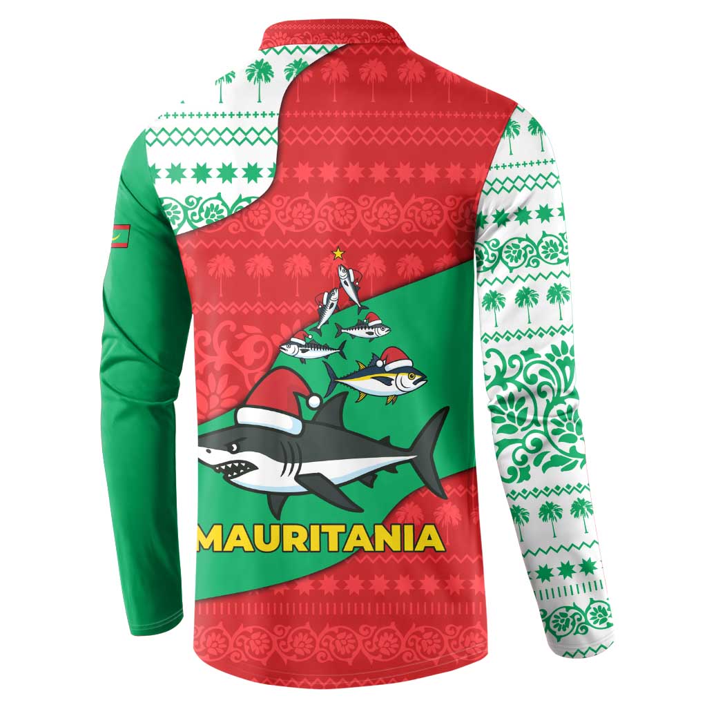 Mauritania Christmas Button Sweatshirt with Santa Sharks Festive Fish Pattern and Red Green Holiday Design - Wonder Print Shop