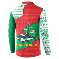 Mauritania Christmas Button Sweatshirt with Santa Sharks Festive Fish Pattern and Red Green Holiday Design - Wonder Print Shop