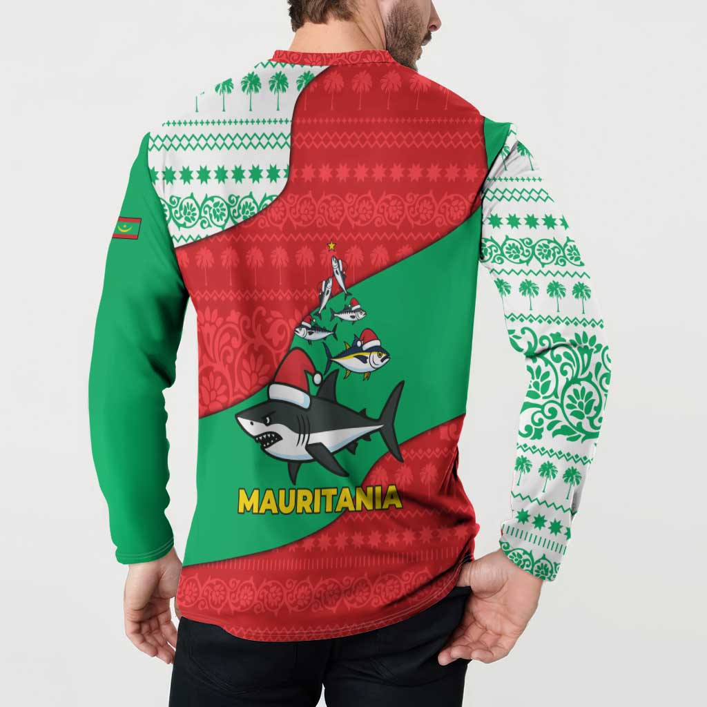 Mauritania Christmas Button Sweatshirt with Santa Sharks Festive Fish Pattern and Red Green Holiday Design - Wonder Print Shop