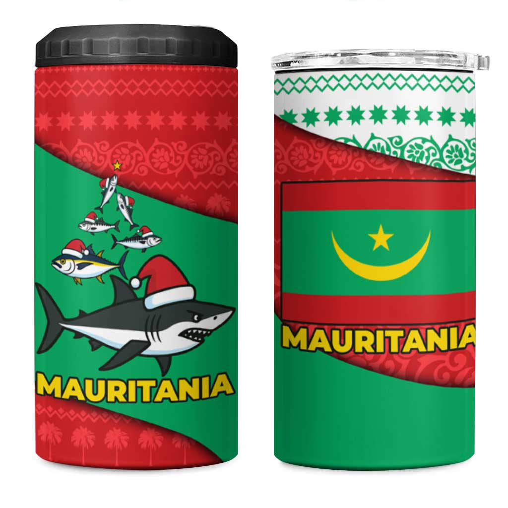 Mauritania Christmas 4 in 1 Can Cooler Tumbler with Santa Sharks Festive Fish Pattern and Red Green Holiday Design - Wonder Print Shop