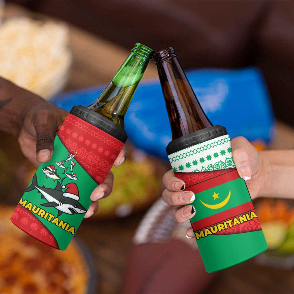 Mauritania Christmas 4 in 1 Can Cooler Tumbler with Santa Sharks Festive Fish Pattern and Red Green Holiday Design - Wonder Print Shop