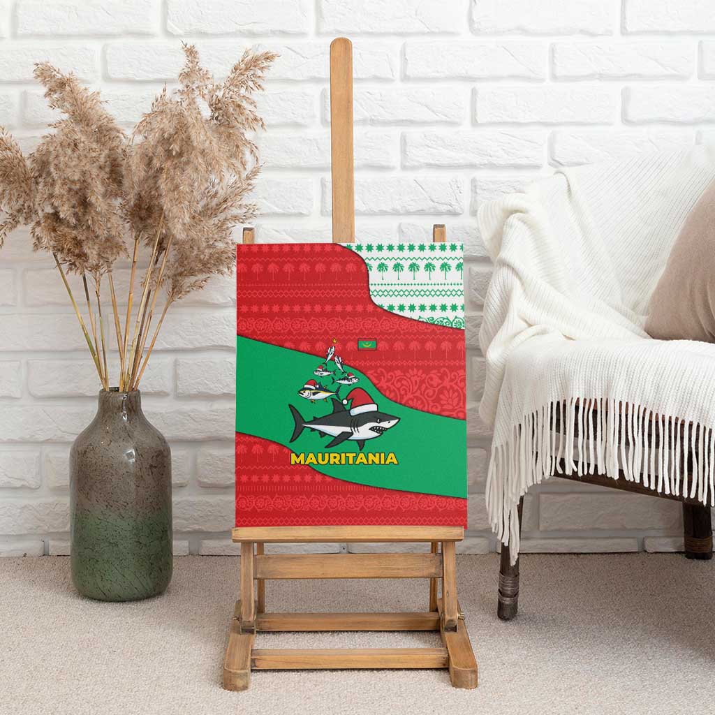 Mauritania Christmas Canvas Wall Art with Santa Sharks Festive Fish Pattern and Red Green Holiday Design - Wonder Print Shop