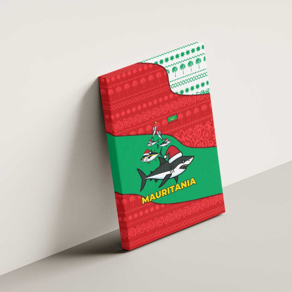 Mauritania Christmas Canvas Wall Art with Santa Sharks Festive Fish Pattern and Red Green Holiday Design - Wonder Print Shop