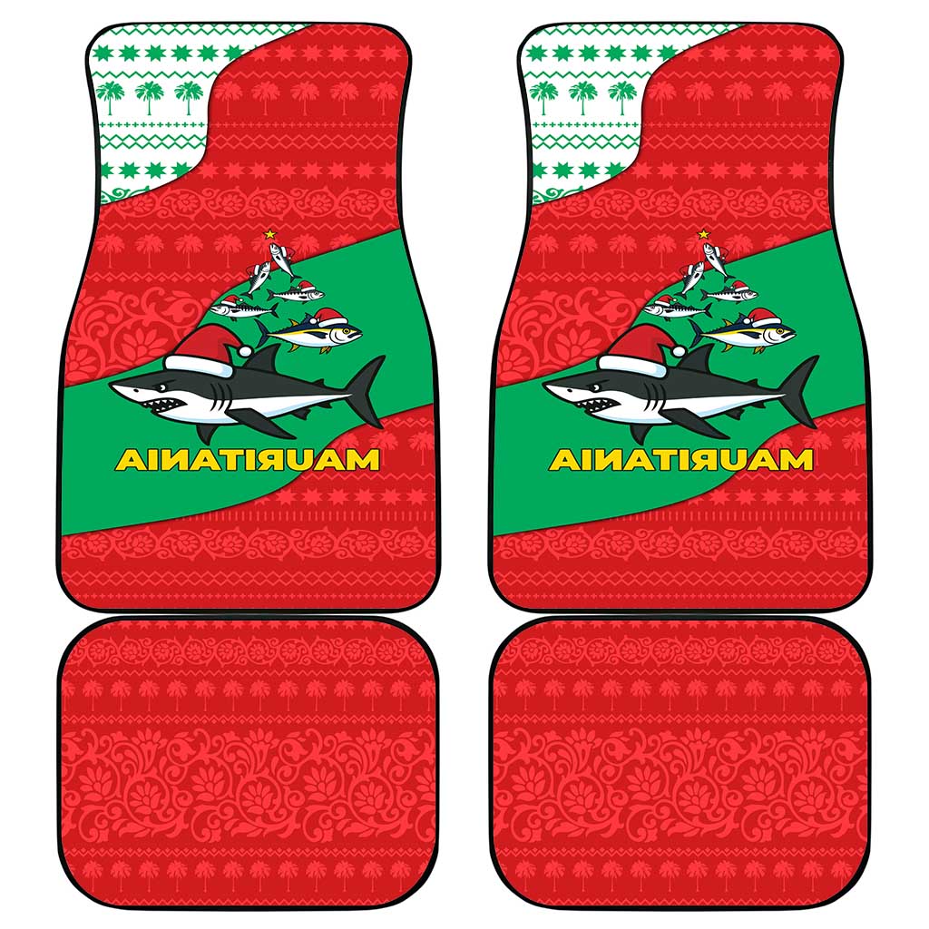 Mauritania Christmas Car Mats with Santa Sharks Festive Fish Pattern and Red Green Holiday Design - Wonder Print Shop