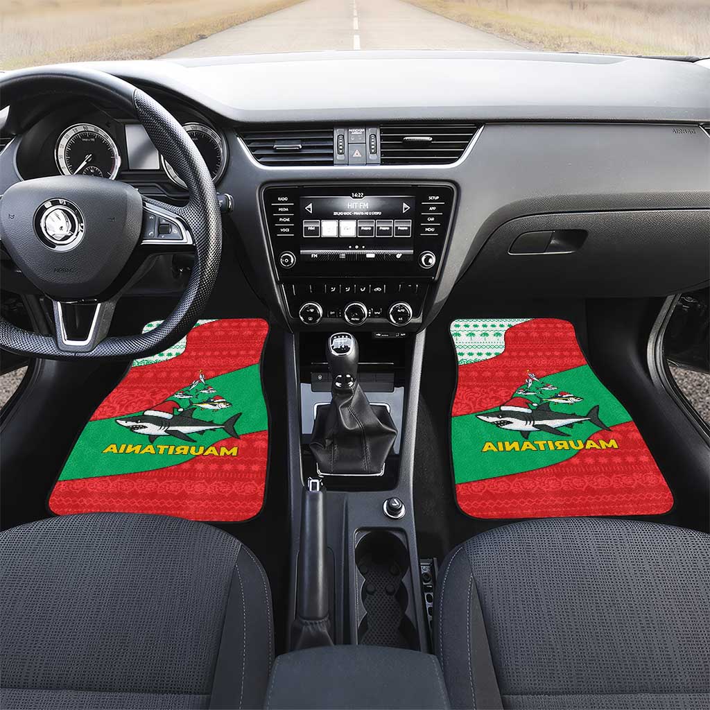 Mauritania Christmas Car Mats with Santa Sharks Festive Fish Pattern and Red Green Holiday Design - Wonder Print Shop