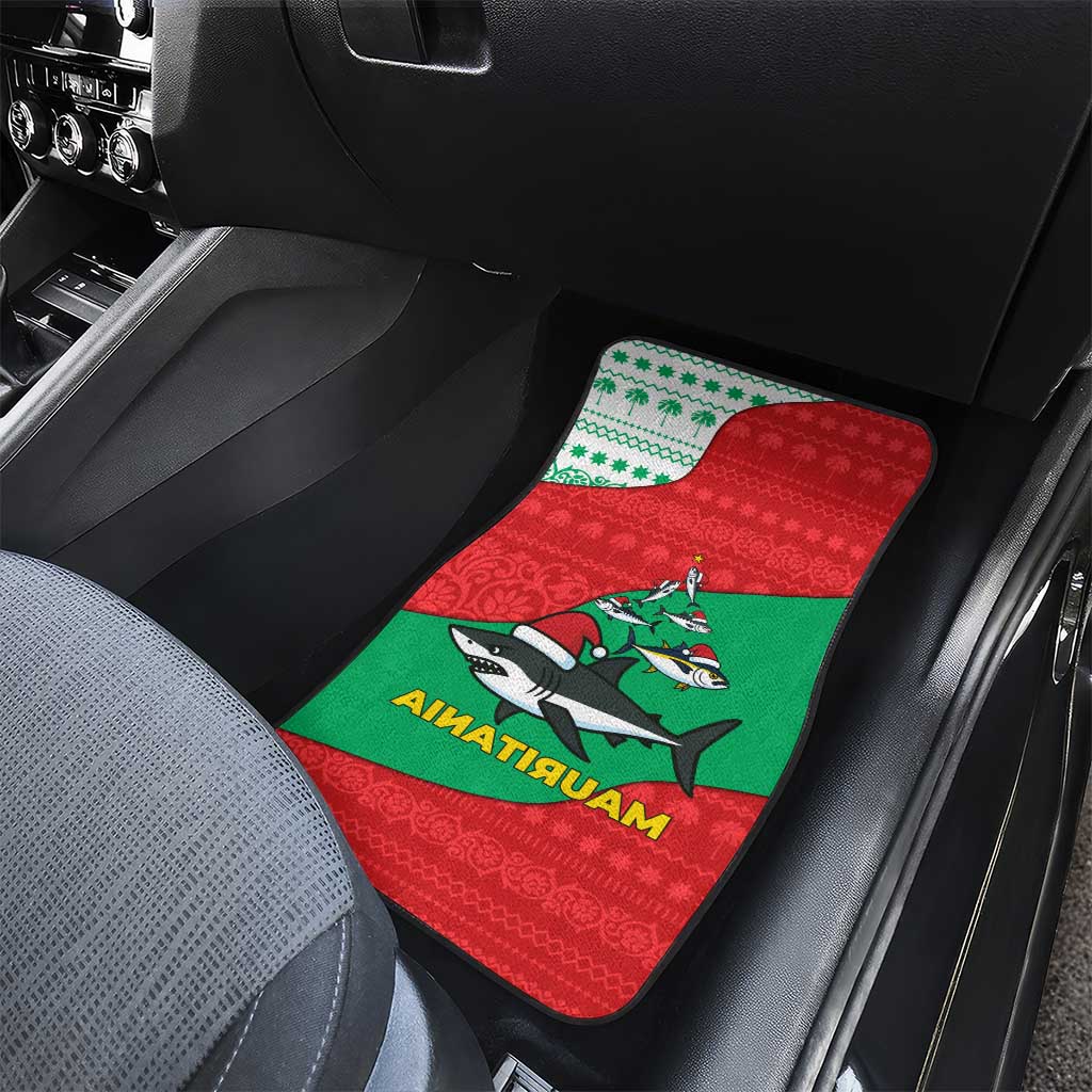 Mauritania Christmas Car Mats with Santa Sharks Festive Fish Pattern and Red Green Holiday Design - Wonder Print Shop