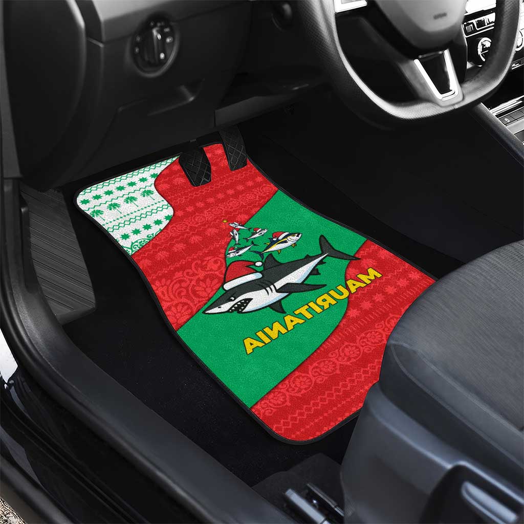 Mauritania Christmas Car Mats with Santa Sharks Festive Fish Pattern and Red Green Holiday Design - Wonder Print Shop