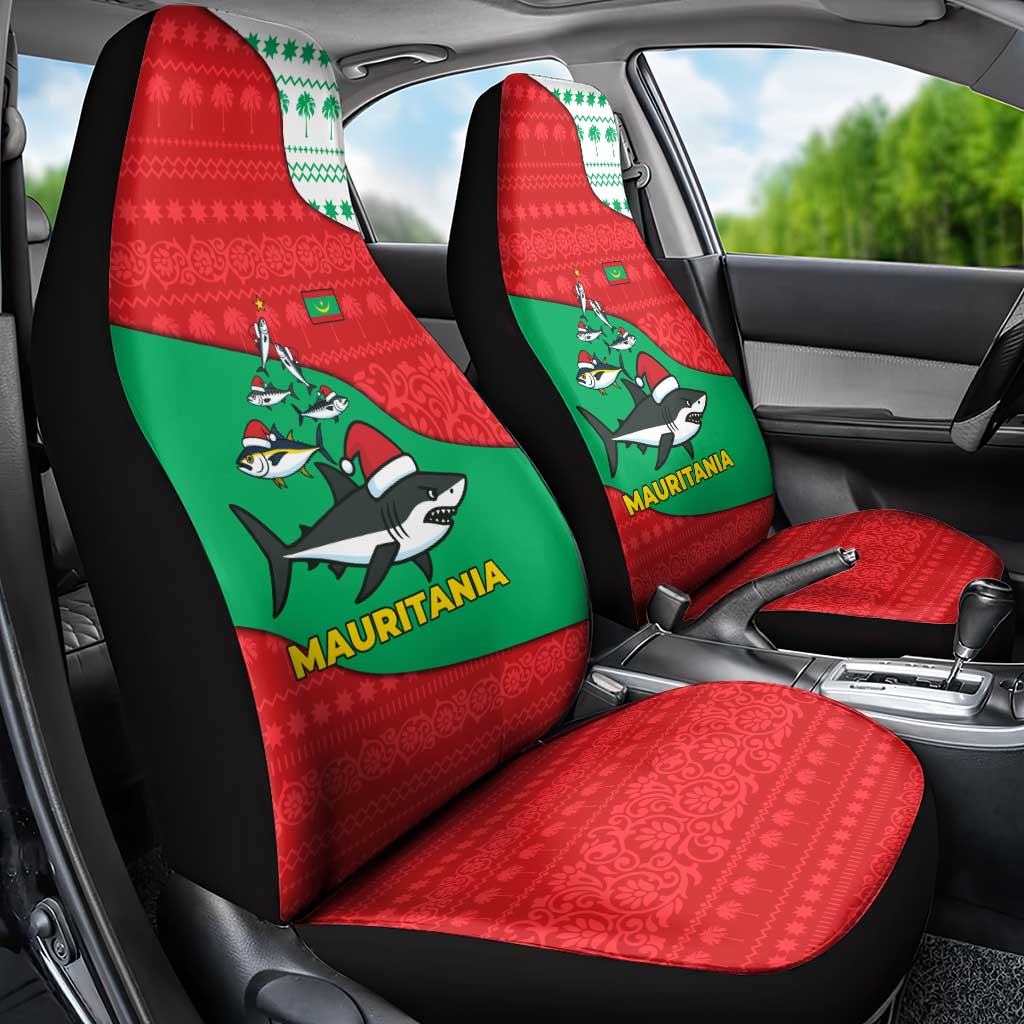 Mauritania Christmas Car Seat Cover with Santa Sharks Festive Fish Pattern and Red Green Holiday Design - Wonder Print Shop