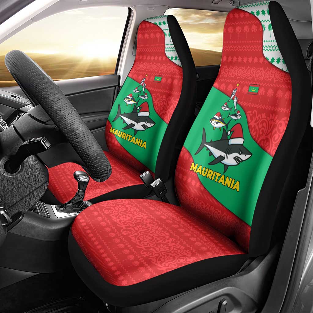 Mauritania Christmas Car Seat Cover with Santa Sharks Festive Fish Pattern and Red Green Holiday Design - Wonder Print Shop