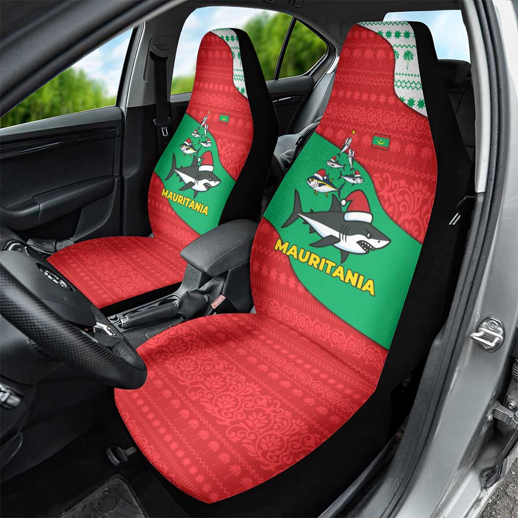 Mauritania Christmas Car Seat Cover with Santa Sharks Festive Fish Pattern and Red Green Holiday Design - Wonder Print Shop