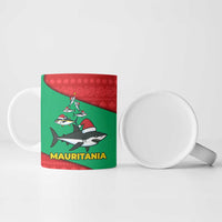 Mauritania Christmas Ceramic Mug with Santa Sharks Festive Fish Pattern and Red Green Holiday Design - Wonder Print Shop