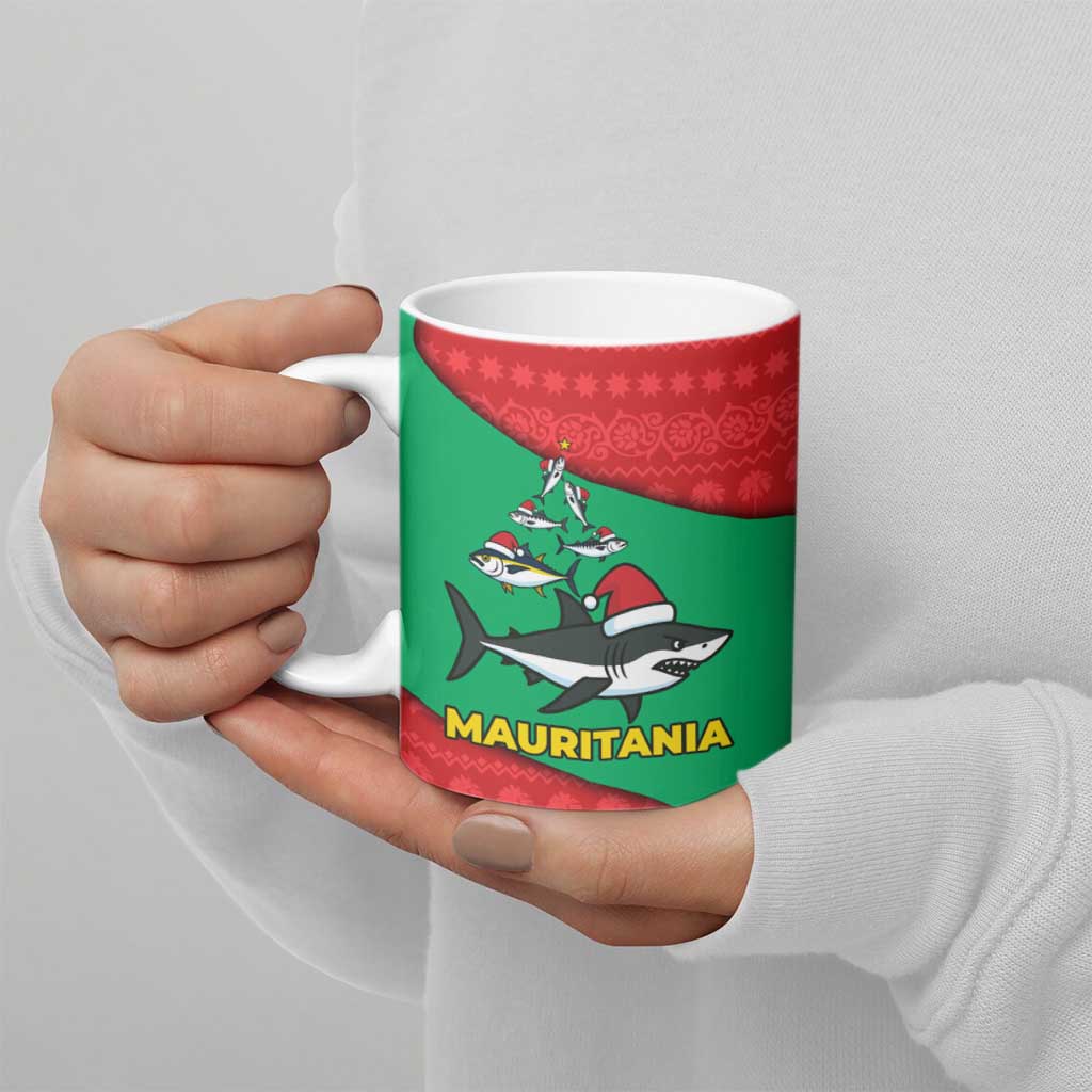 Mauritania Christmas Ceramic Mug with Santa Sharks Festive Fish Pattern and Red Green Holiday Design - Wonder Print Shop