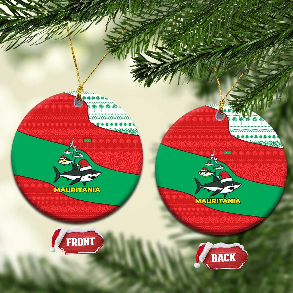 Mauritania Christmas Ceramic Ornament with Santa Sharks Festive Fish Pattern and Red Green Holiday Design - Wonder Print Shop