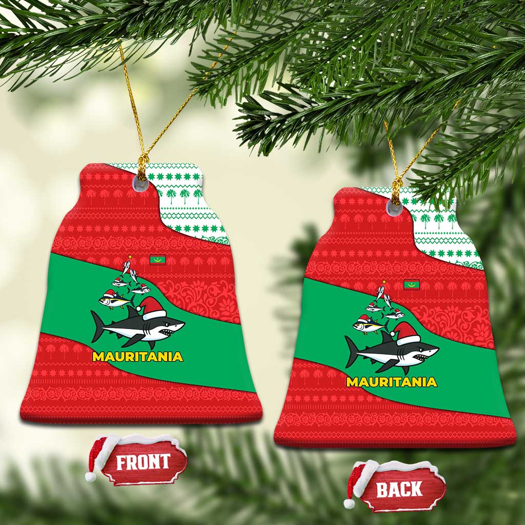 Mauritania Christmas Ceramic Ornament with Santa Sharks Festive Fish Pattern and Red Green Holiday Design - Wonder Print Shop
