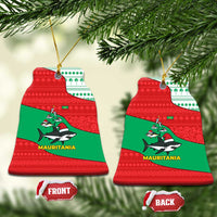 Mauritania Christmas Ceramic Ornament with Santa Sharks Festive Fish Pattern and Red Green Holiday Design - Wonder Print Shop