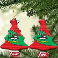 Mauritania Christmas Ceramic Ornament with Santa Sharks Festive Fish Pattern and Red Green Holiday Design - Wonder Print Shop