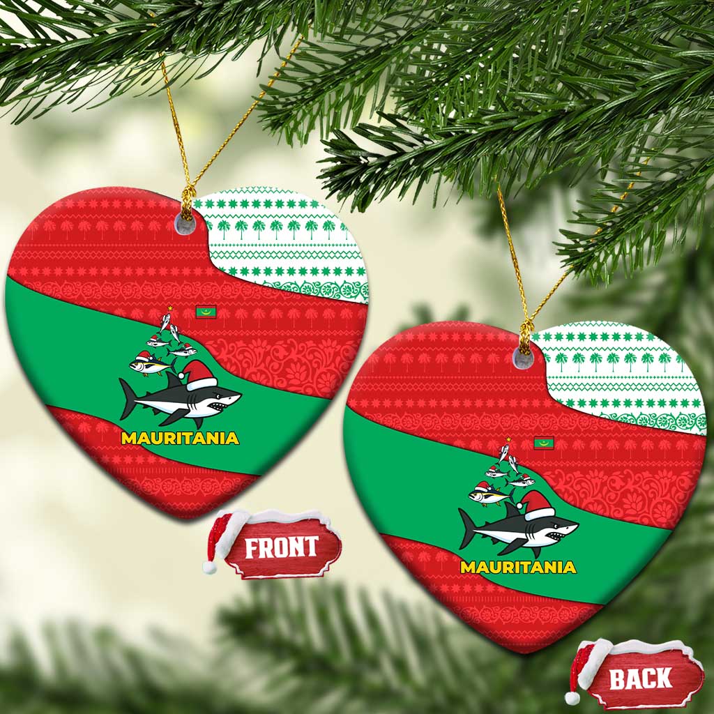 Mauritania Christmas Ceramic Ornament with Santa Sharks Festive Fish Pattern and Red Green Holiday Design - Wonder Print Shop