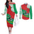 Mauritania Christmas Couples Matching Off The Shoulder Long Sleeve Dress and Long Sleeve Button Shirt with Santa Sharks Festive Fish Pattern and Red Green Holiday Design - Wonder Print Shop
