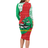 Mauritania Christmas Family Matching Long Sleeve Bodycon Dress and Hawaiian Shirt with Santa Sharks Festive Fish Pattern and Red Green Holiday Design - Wonder Print Shop