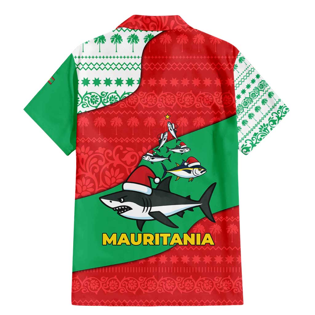 Mauritania Christmas Family Matching Mermaid Dress and Hawaiian Shirt with Santa Sharks Festive Fish Pattern and Red Green Holiday Design - Wonder Print Shop