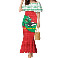 Mauritania Christmas Family Matching Mermaid Dress and Hawaiian Shirt with Santa Sharks Festive Fish Pattern and Red Green Holiday Design - Wonder Print Shop