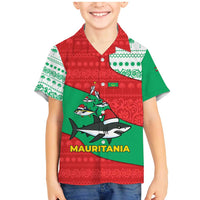 Mauritania Christmas Family Matching Mermaid Dress and Hawaiian Shirt with Santa Sharks Festive Fish Pattern and Red Green Holiday Design - Wonder Print Shop