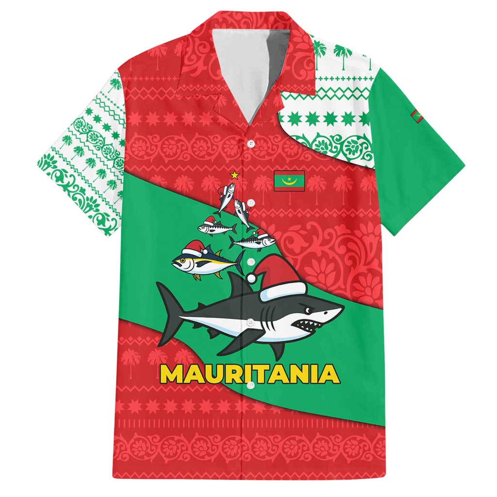 Mauritania Christmas Family Matching Puletasi and Hawaiian Shirt with Santa Sharks Festive Fish Pattern and Red Green Holiday Design - Wonder Print Shop