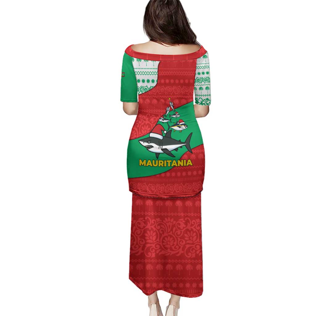 Mauritania Christmas Family Matching Puletasi and Hawaiian Shirt with Santa Sharks Festive Fish Pattern and Red Green Holiday Design - Wonder Print Shop