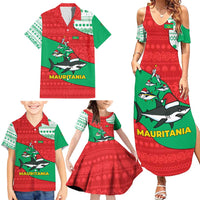 Mauritania Christmas Family Matching Summer Maxi Dress and Hawaiian Shirt with Santa Sharks Festive Fish Pattern and Red Green Holiday Design - Wonder Print Shop