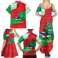 Mauritania Christmas Family Matching Summer Maxi Dress and Hawaiian Shirt with Santa Sharks Festive Fish Pattern and Red Green Holiday Design - Wonder Print Shop