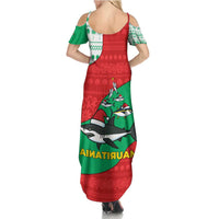 Mauritania Christmas Family Matching Summer Maxi Dress and Hawaiian Shirt with Santa Sharks Festive Fish Pattern and Red Green Holiday Design - Wonder Print Shop