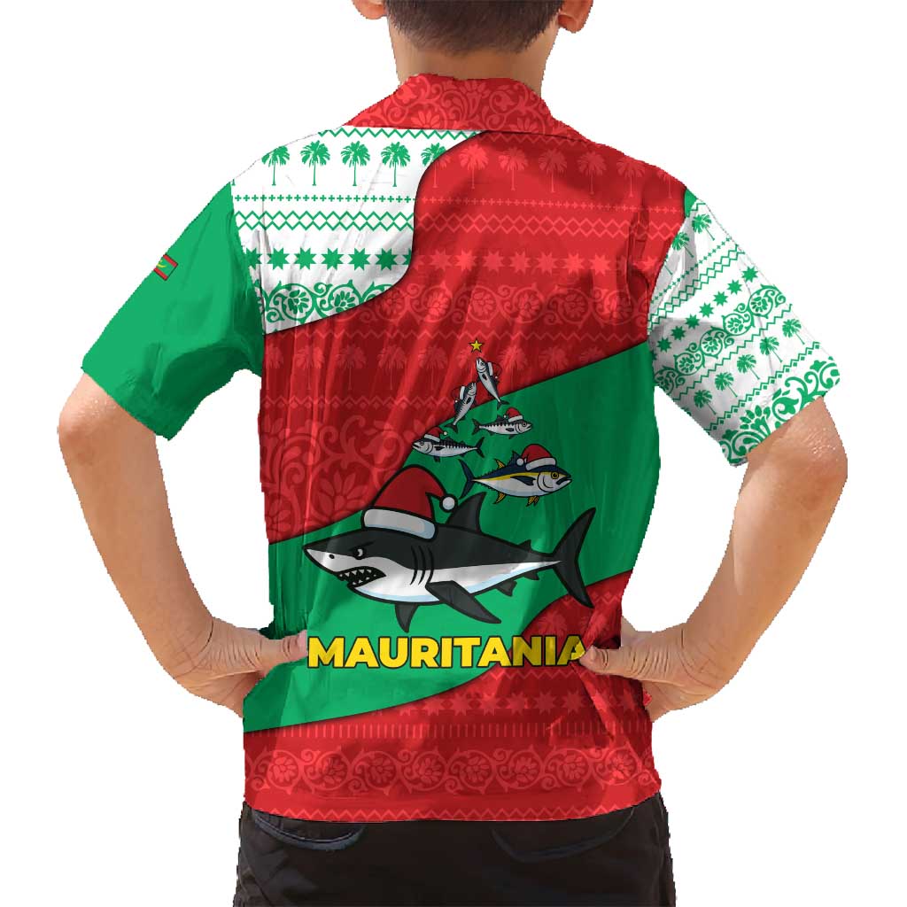 Mauritania Christmas Family Matching Tank Maxi Dress and Hawaiian Shirt with Santa Sharks Festive Fish Pattern and Red Green Holiday Design - Wonder Print Shop