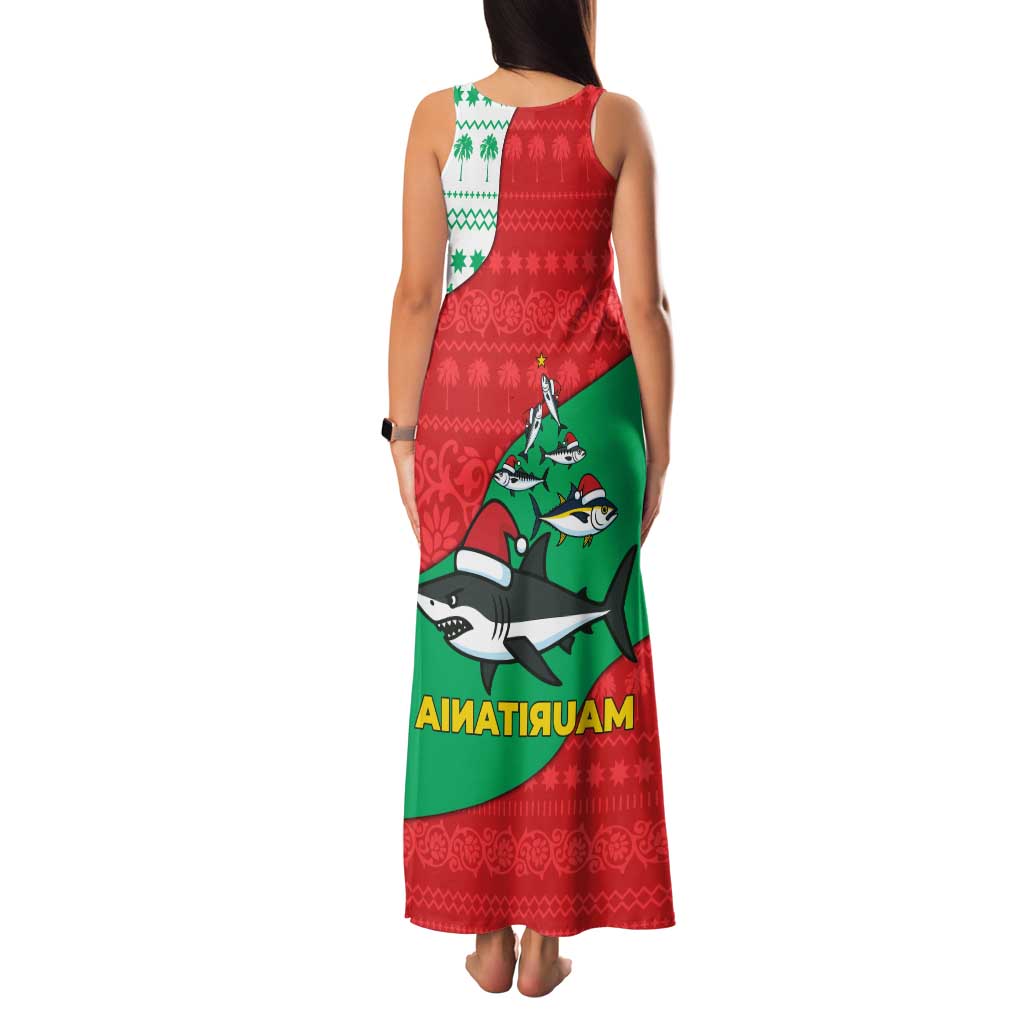 Mauritania Christmas Family Matching Tank Maxi Dress and Hawaiian Shirt with Santa Sharks Festive Fish Pattern and Red Green Holiday Design - Wonder Print Shop
