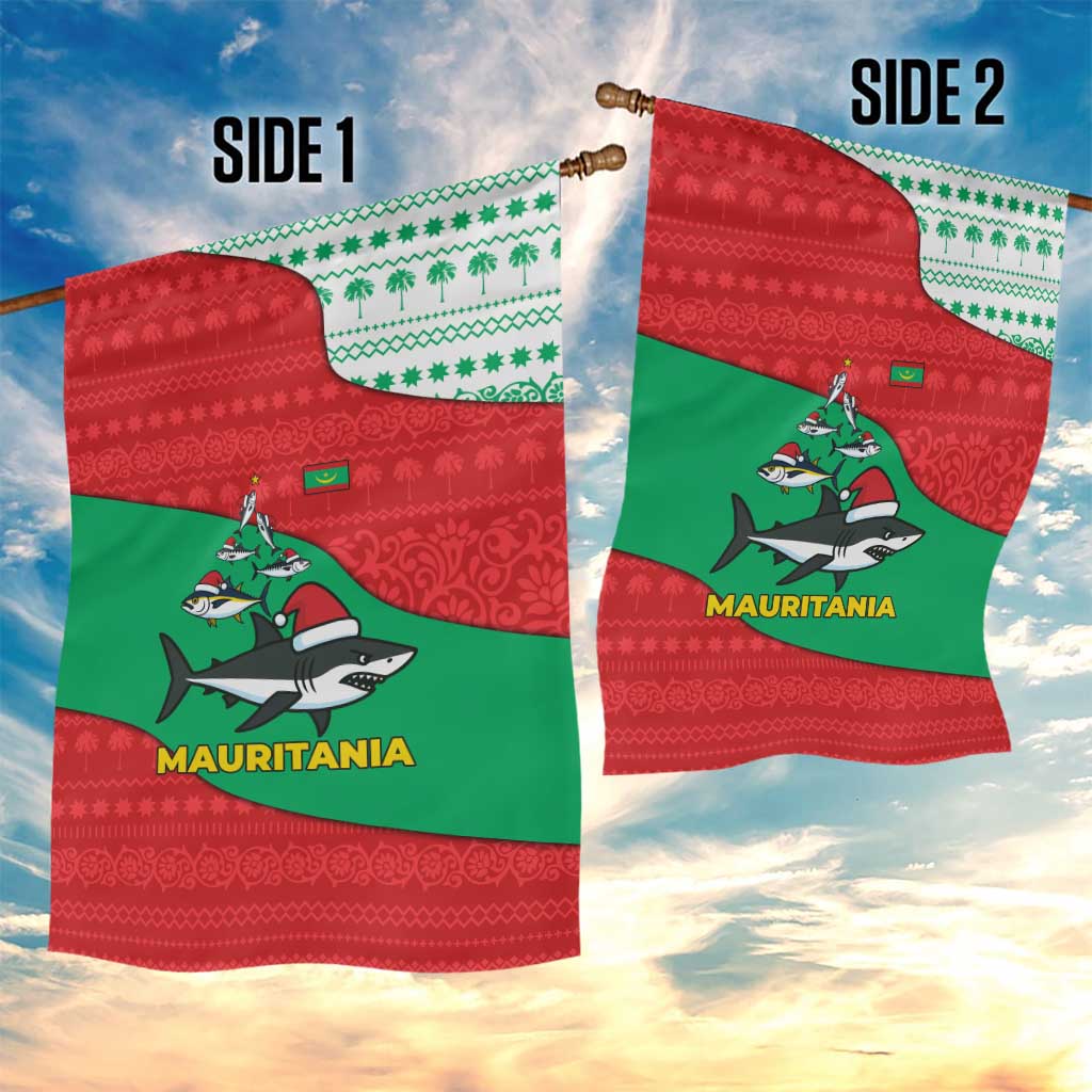 Mauritania Christmas Garden Flag with Santa Sharks Festive Fish Pattern and Red Green Holiday Design - Wonder Print Shop