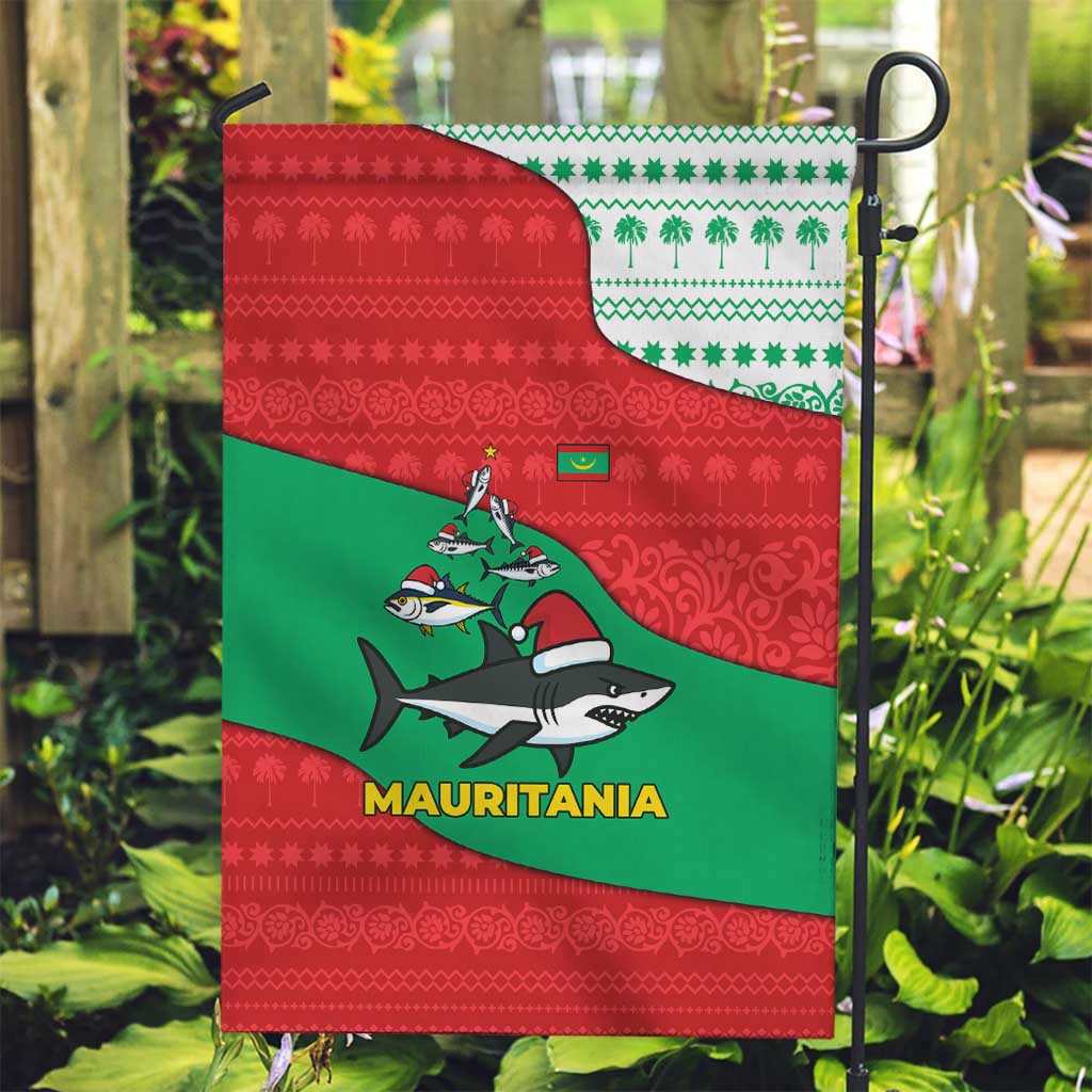 Mauritania Christmas Garden Flag with Santa Sharks Festive Fish Pattern and Red Green Holiday Design - Wonder Print Shop